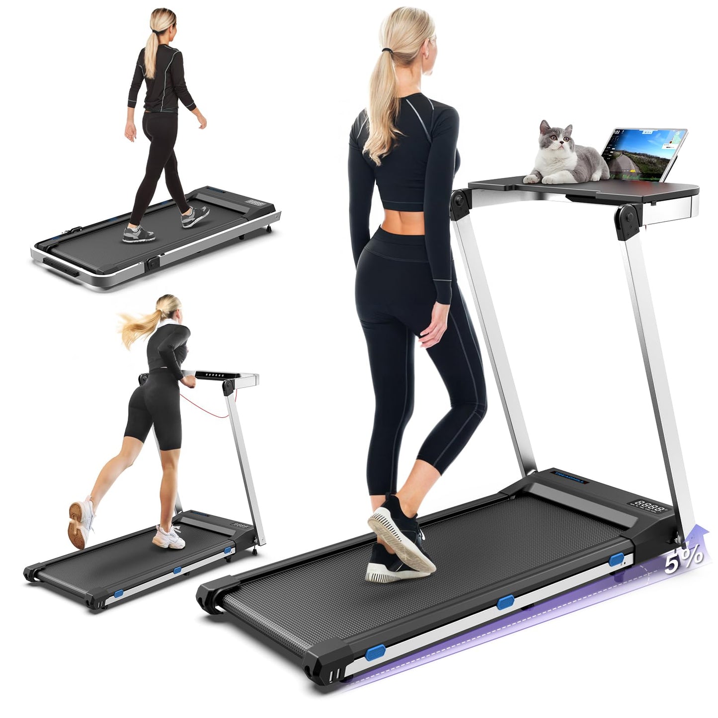 *Walking Pad Treadmill-3.0HP & 350 lb Capacity, Under Desk Treadmill with Incline for Home Small, 3 in 1 Foldable Treadmills, Smart Voice & Well Fit App & Remote Control, 2s Folding