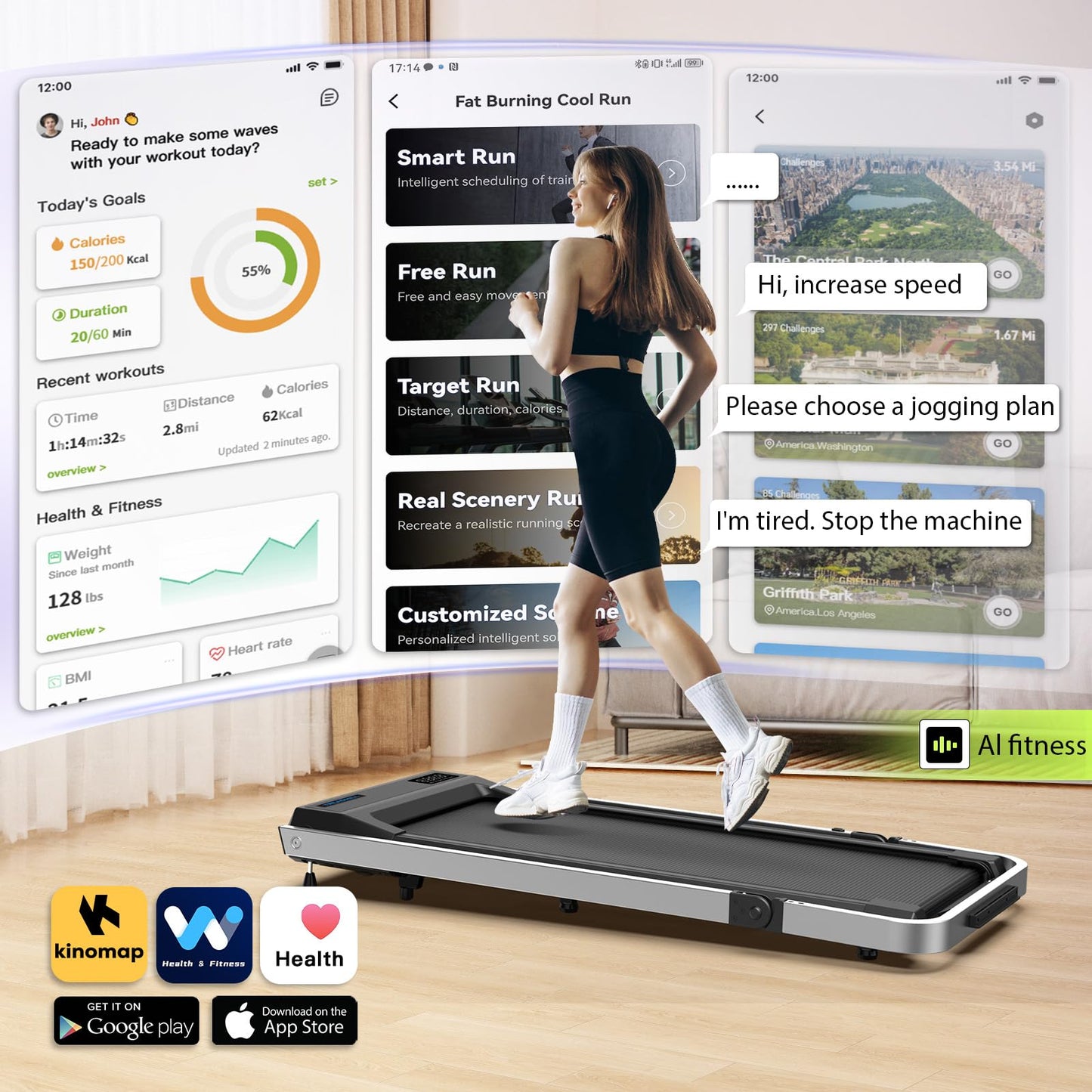 *Walking Pad Treadmill-3.0HP & 350 lb Capacity, Under Desk Treadmill with Incline for Home Small, 3 in 1 Foldable Treadmills, Smart Voice & Well Fit App & Remote Control, 2s Folding