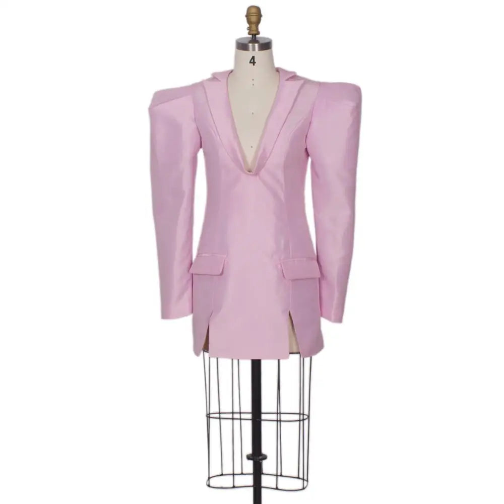 Evening Dresses Pink Street Wear Women Mini Sexy Club Wear Notched Collar Long Sleeve V Neck