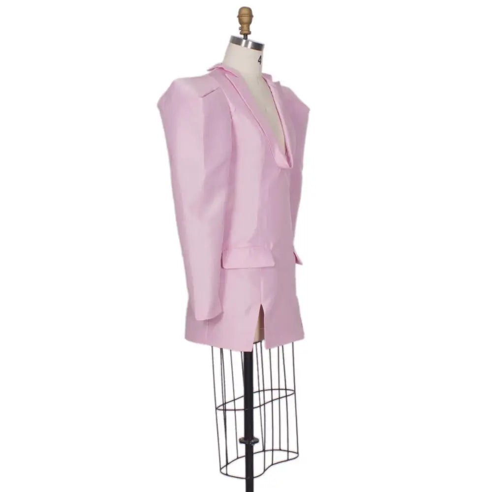 Evening Dresses Pink Street Wear Women Mini Sexy Club Wear Notched Collar Long Sleeve V Neck