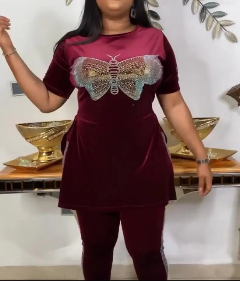 HGTE Velvet 2 Piece Set Women African Clothes Autumn Winter Africa Clothing Plus Size High Quality Fashion Suit African Dresses
