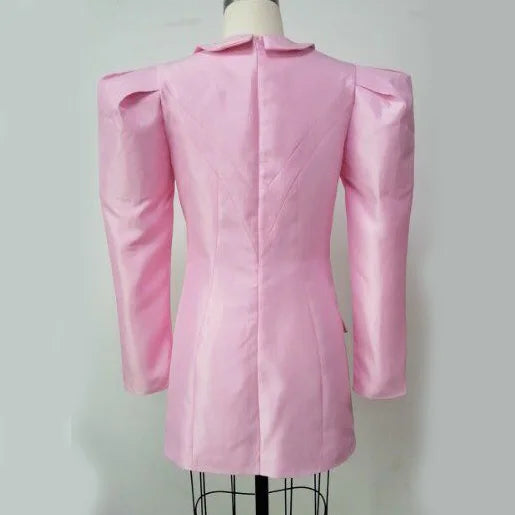 Evening Dresses Pink Street Wear Women Mini Sexy Club Wear Notched Collar Long Sleeve V Neck