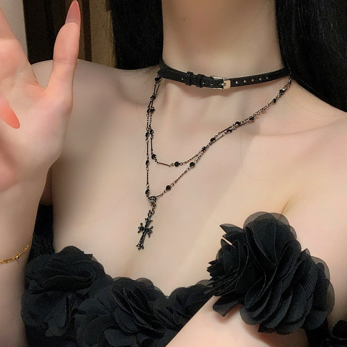 Choker Black Cross Female Twin Sweet Cool Necklace