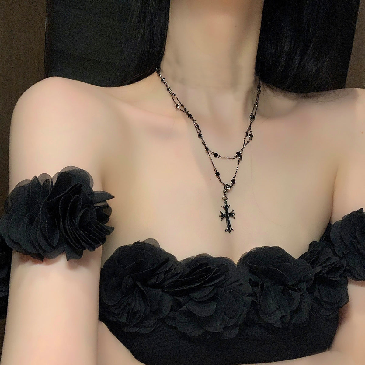 Choker Black Cross Female Twin Sweet Cool Necklace