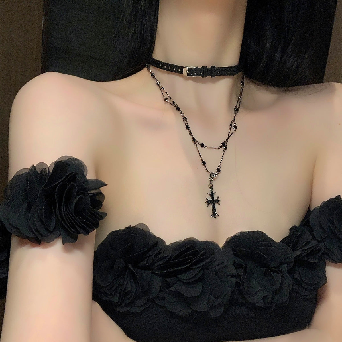 Choker Black Cross Female Twin Sweet Cool Necklace