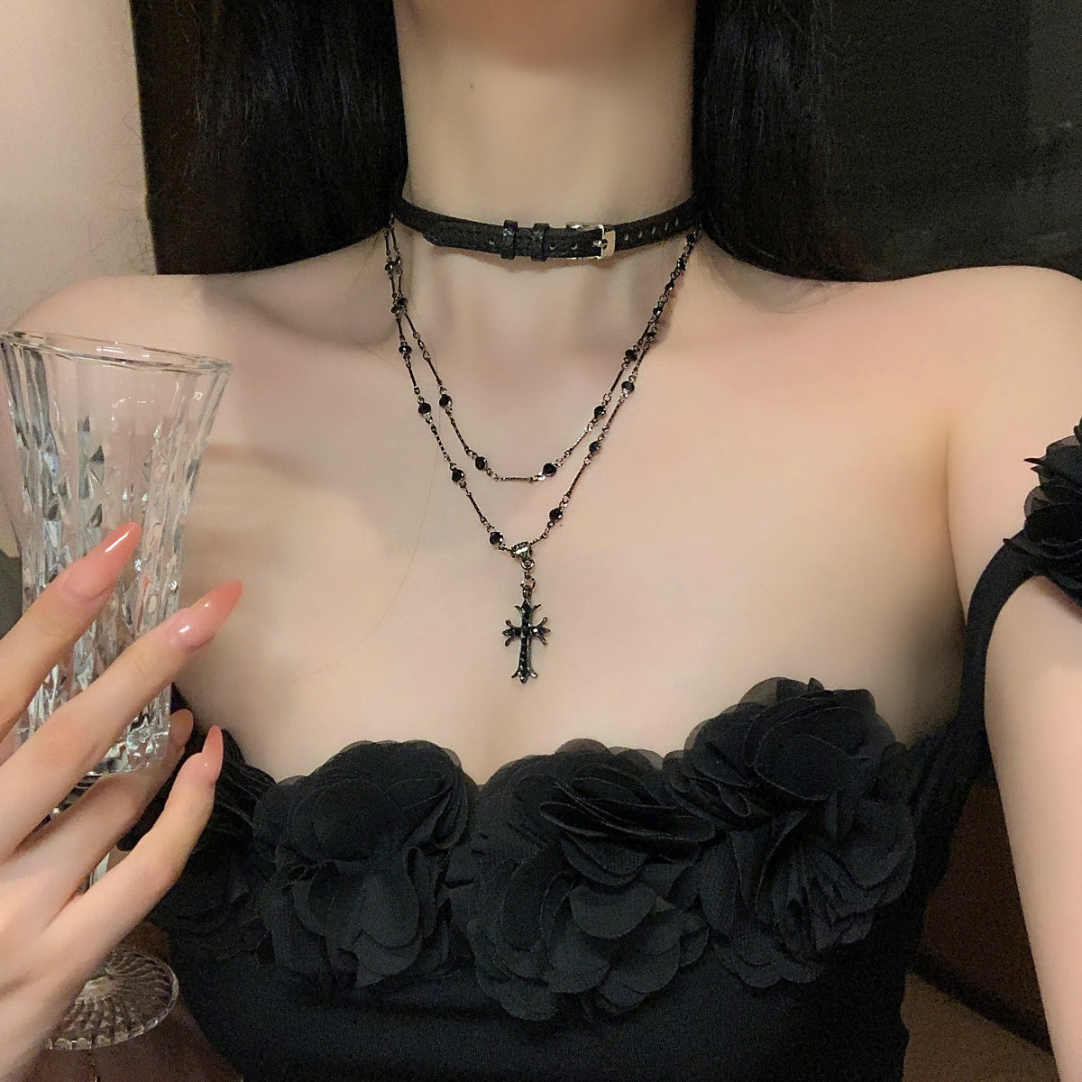 Choker Black Cross Female Twin Sweet Cool Necklace