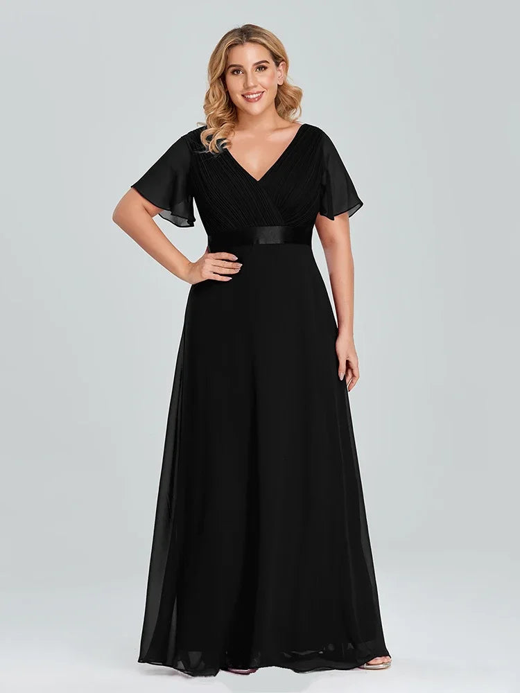 Prom Dresses Plus Size Evening Dresses Long Elegant A Line V Neck Ruffles Chiffon Formal Wedding Party Dress Robe De Soiree