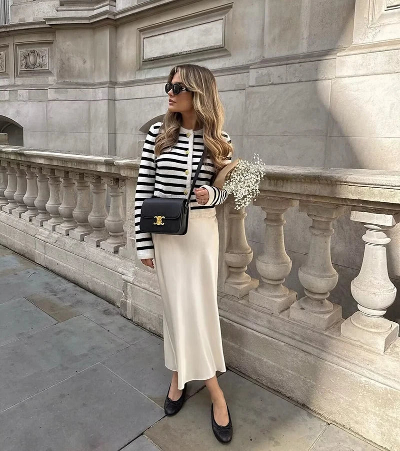 Spring 2025 Women Midi Skirts Fashion Temperament Casual Versatile High Waist Skirts Women Elastic Waist Skirts