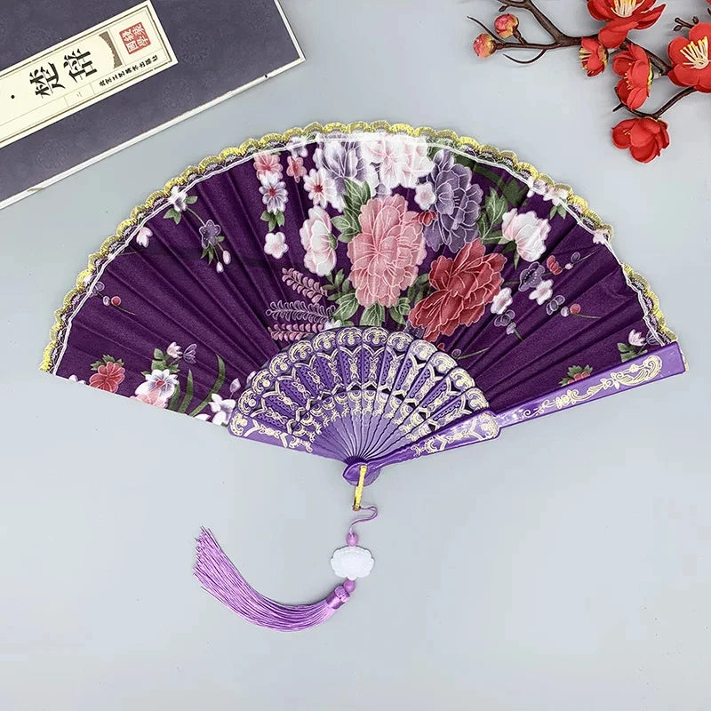 Chinese Style Vintage Silk Folding Fan Japanese Art Crafts Gift Home Decorations Dance Hand Fan Handmade Room Decoration Fans