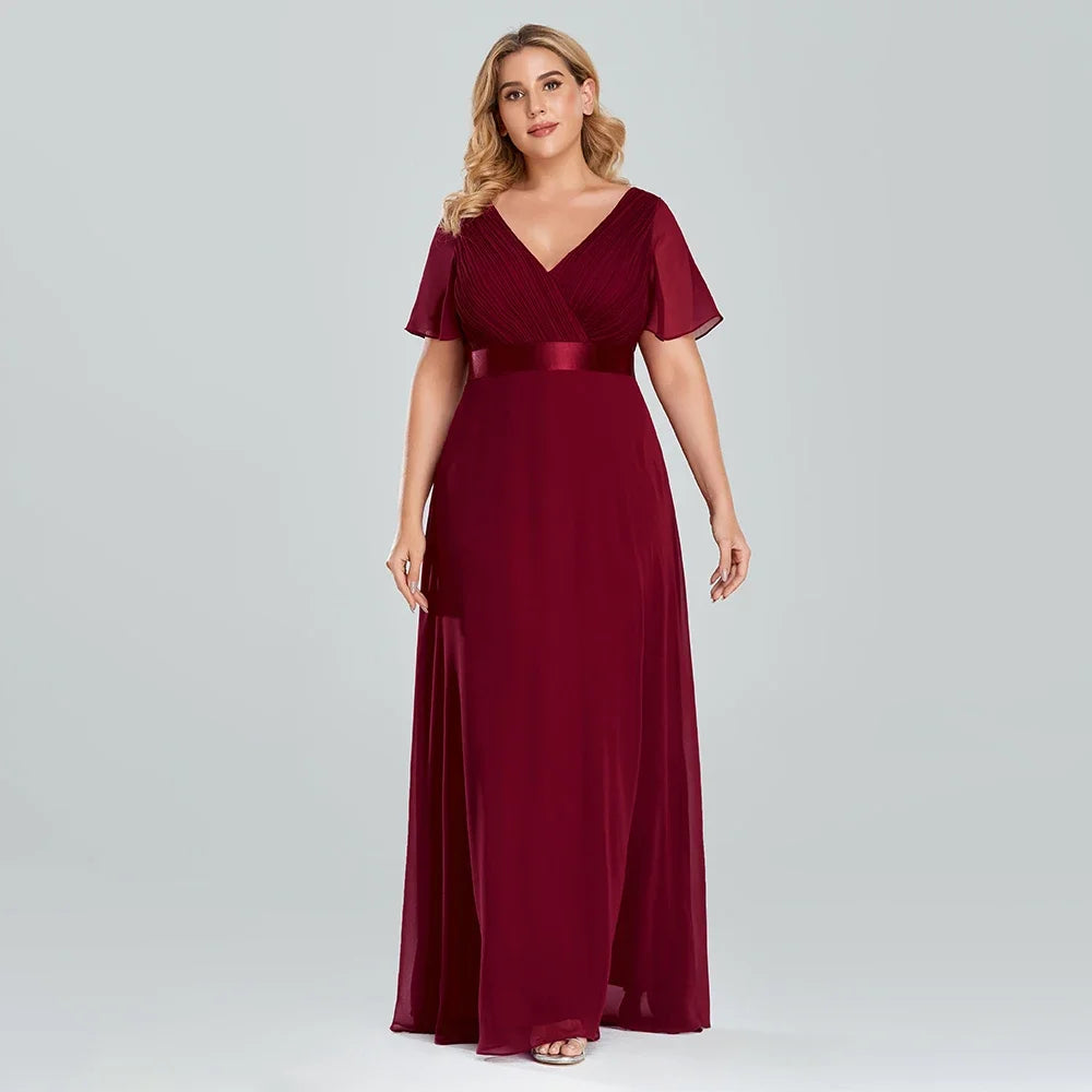 Prom Dresses Plus Size Evening Dresses Long Elegant A Line V Neck Ruffles Chiffon Formal Wedding Party Dress Robe De Soiree