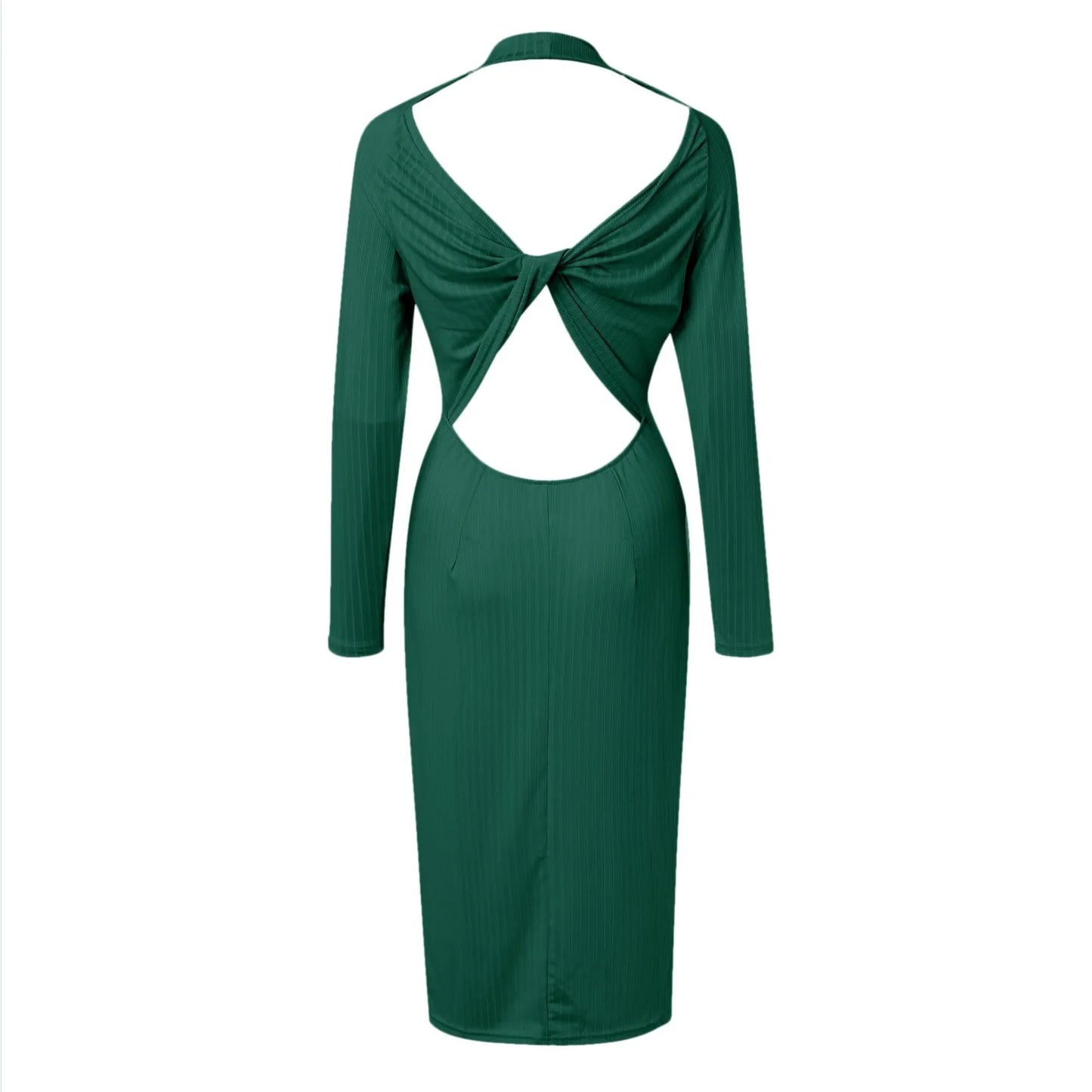 Knitted Sweater Dress for Women Long Sleeve Half High Turtleneck Midi Bodycon Stretchy Dress Autumn Winter Warm Long Dress