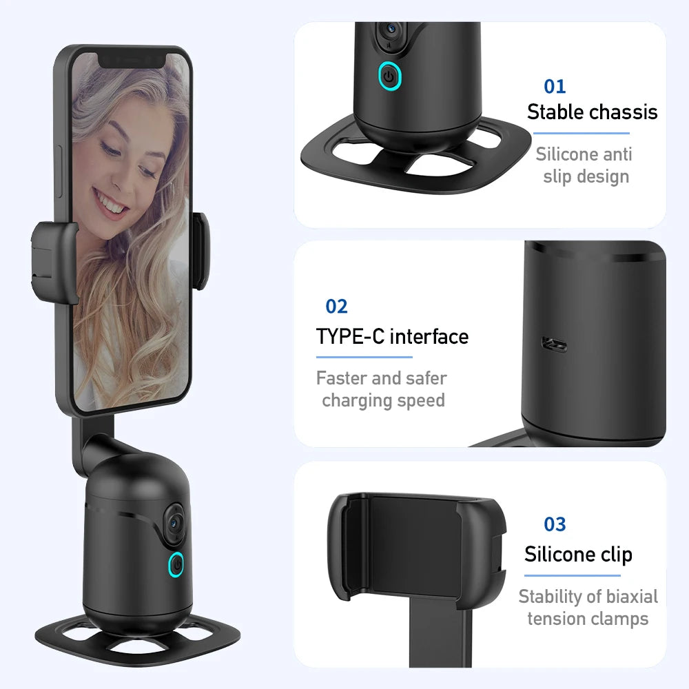 360°Panorama Rotation Follow Gimbal for Vlog Video Recording Phone Selifie Stick Tripod for Mobile iPhone Auto Face Tracker