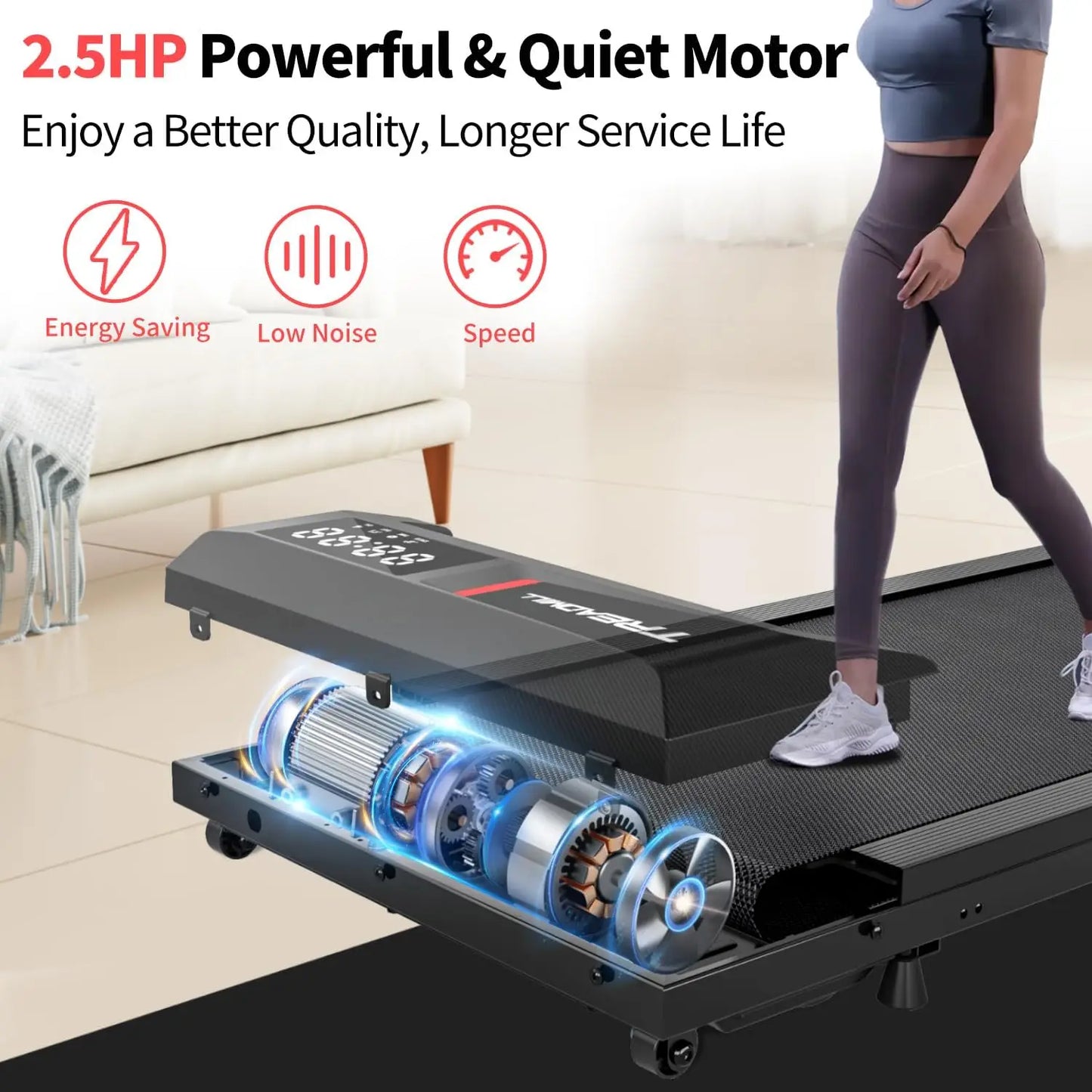 0.6-3.8 MPH Speed, 2.5HP Under Desk Treadmill with Remote Control, Compact Design, LED Display, 300 lbs Max Weight Capacity
