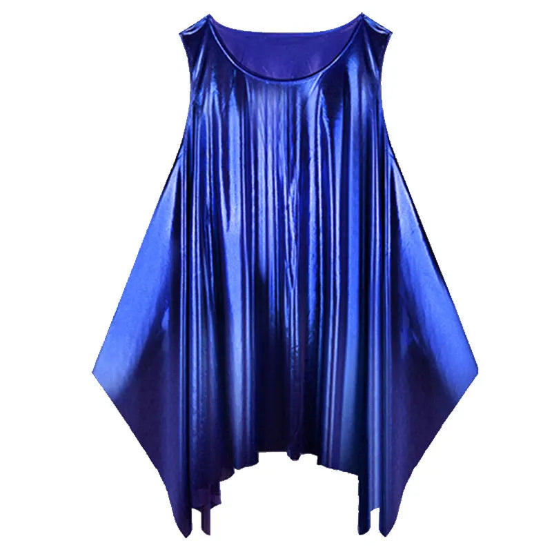 Women's Round Neck Metallic Style Praise Dance Vest Worship Tank Pullover with Shiny Top and Loose Hem Praise Dance Vest