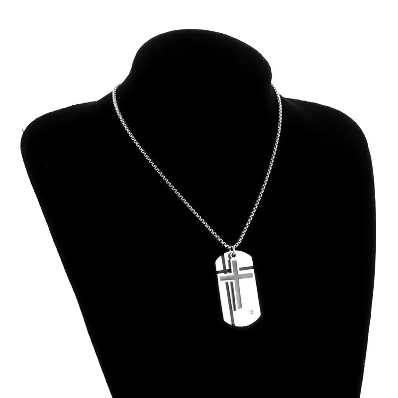 Men's Cross Necklace Stainless Steel Silver Color Faith Cross Bible Verse Dog Tag Pendant Necklace Birthday Gifts for Boys