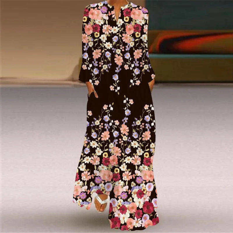 Elegant Women's Long Sleeved Dresses 2025 Spring/Summer New V-neck S-5XL