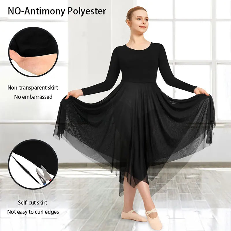 Women Long Sleeve Praise Dance Loose Fit Church Liturgical Worship Costume with Double Layered Irregular Skirt Dance Dresses