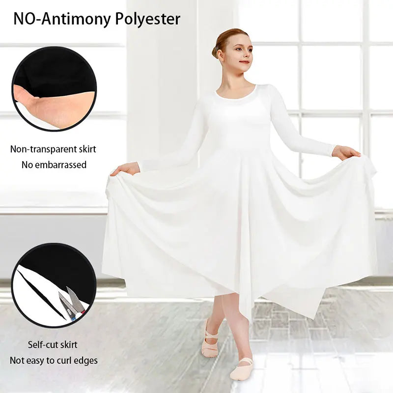 Women Long Sleeve Praise Dance Loose Fit Church Liturgical Worship Costume with Double Layered Irregular Skirt Dance Dresses