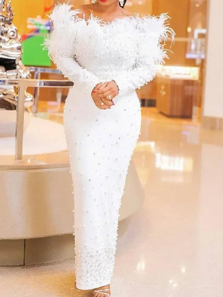 African Dresses for Women 2021 Spring and Autumn African Women Long Sleeve White Plus Size Long Dress African Clothes