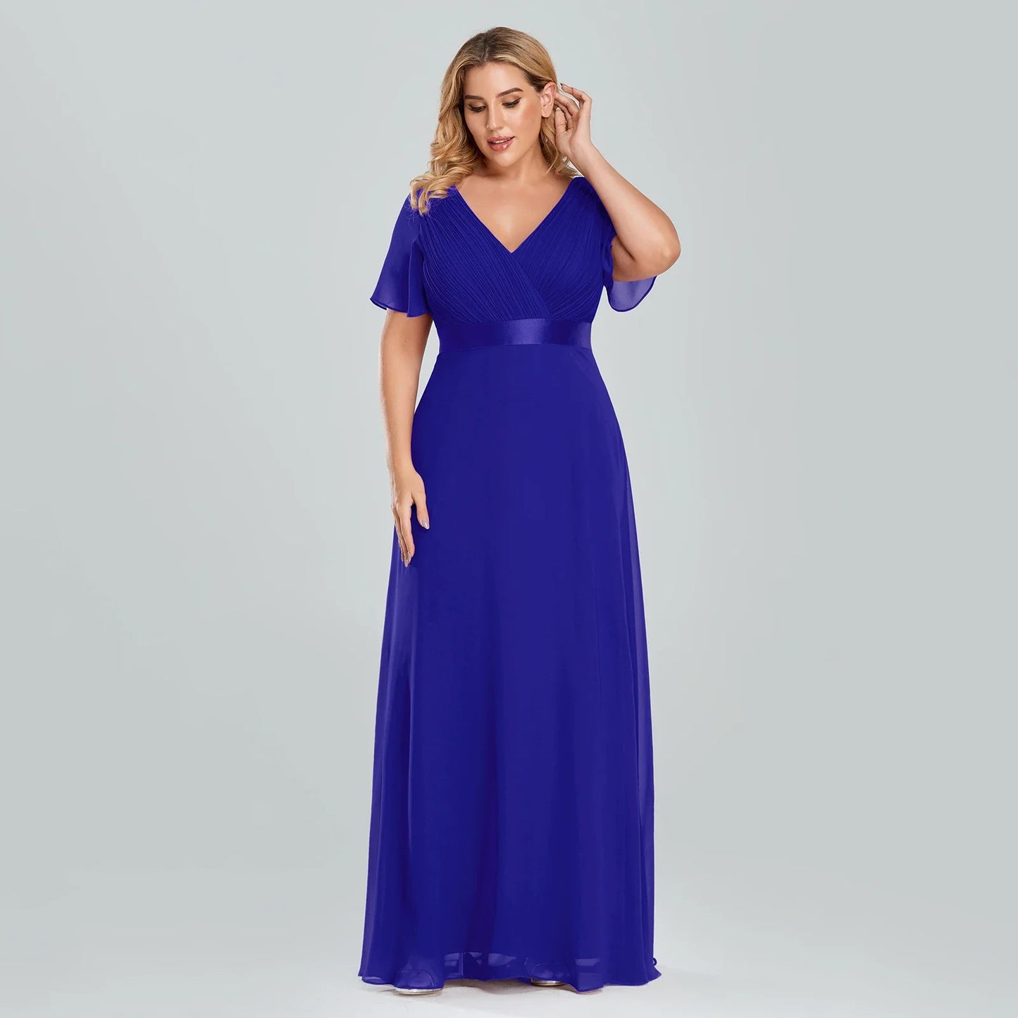 Prom Dresses Plus Size Evening Dresses Long Elegant A Line V Neck Ruffles Chiffon Formal Wedding Party Dress Robe De Soiree