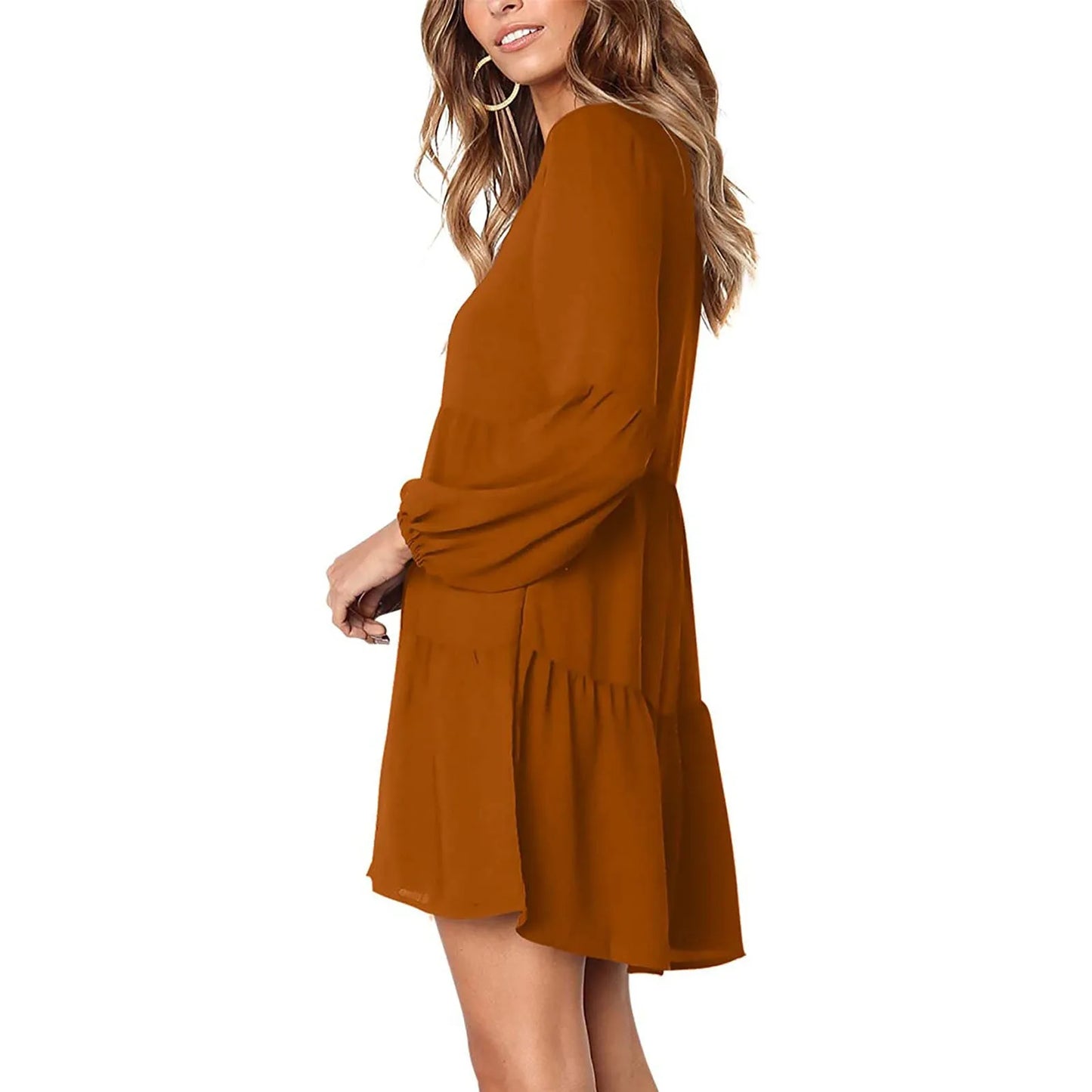 Women's Dresses Summer Tunic V Neck Casual Loose Flowy Swing Shift Lantern Long Sleeved