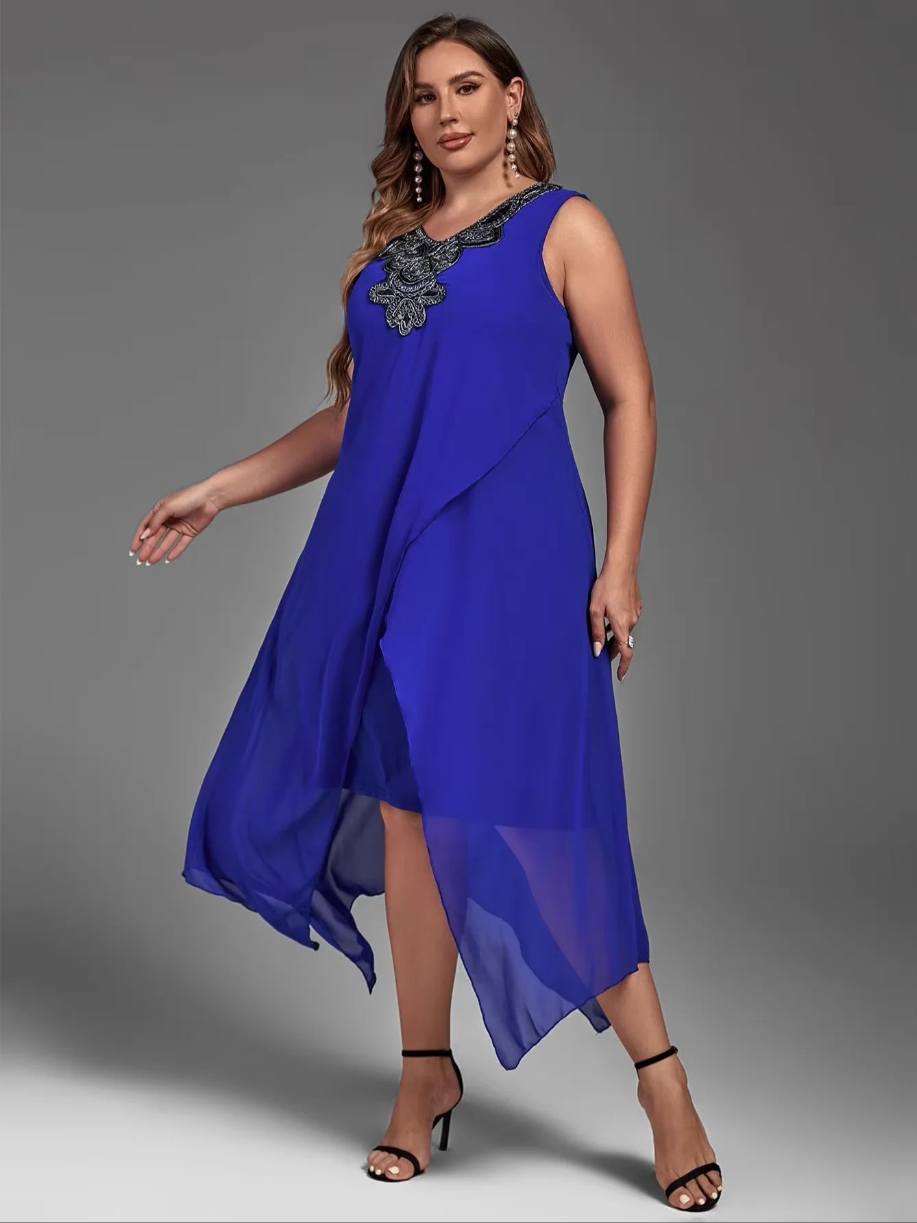 Dress for Women Elegant Mesh Irregular Slim Long Dress 2025 Summer Casual Sleeveless Evening Party Dress 2XL 3XL 4XL