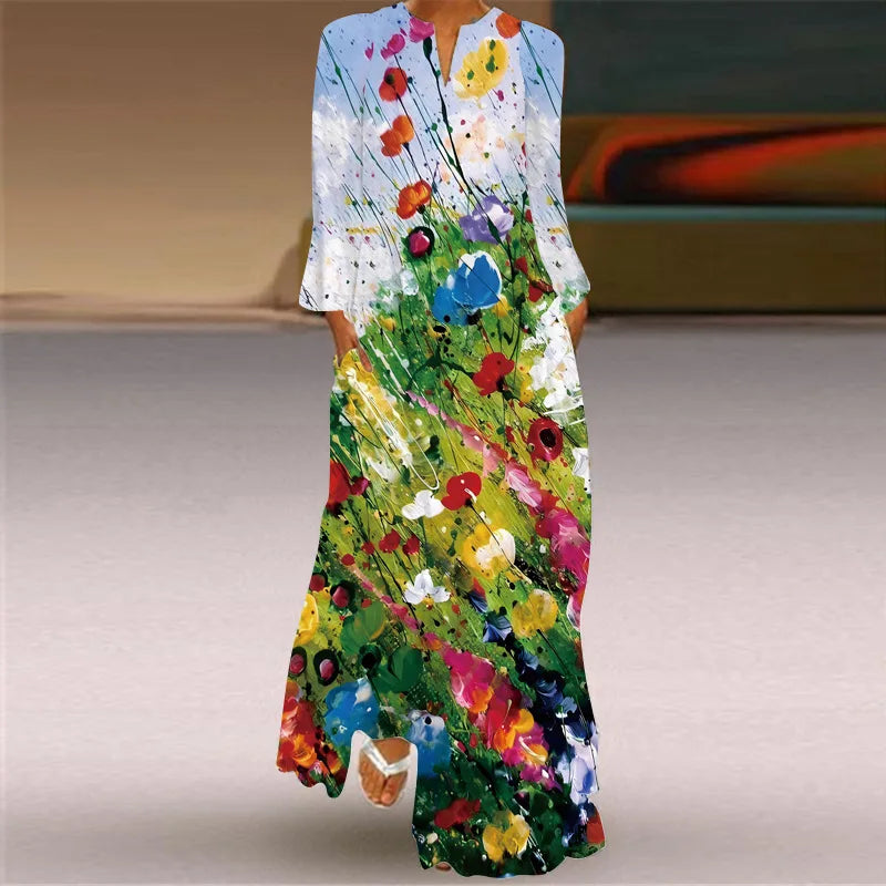 Elegant Women's Long Sleeved Dresses 2025 Spring/Summer New V-neck S-5XL