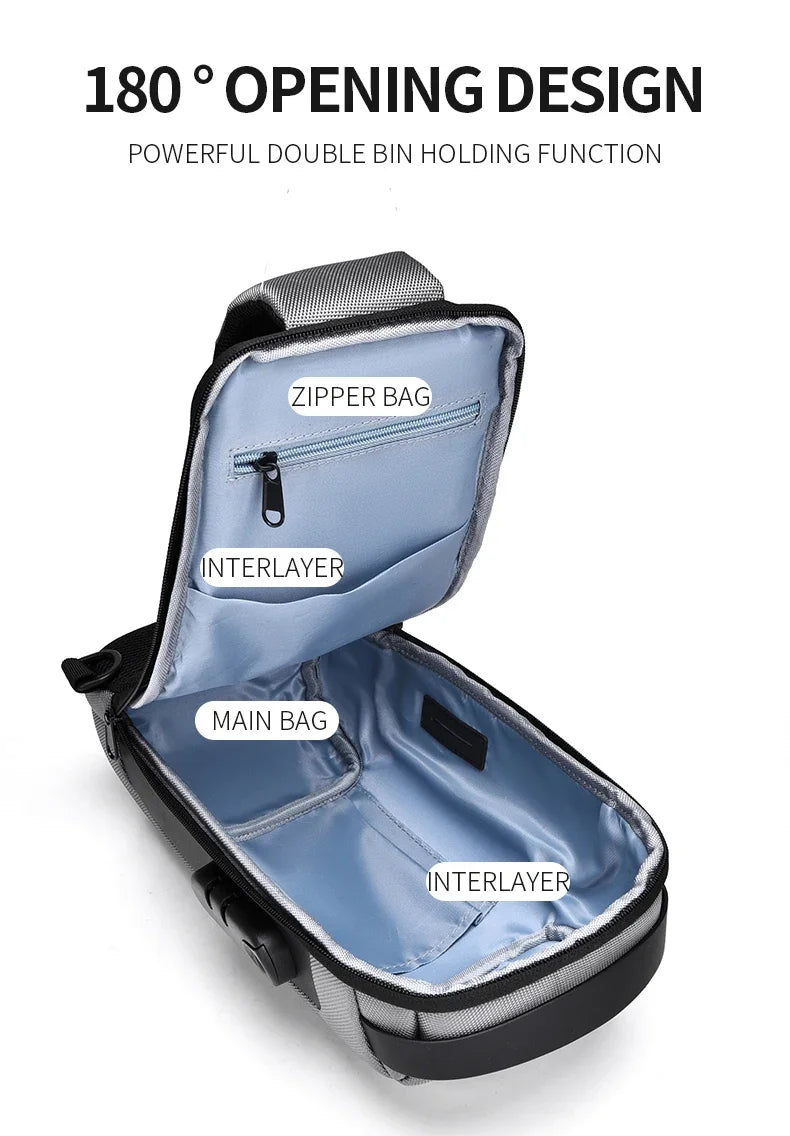Designer Multifunction Anti-theft USB Shoulder Crossbody Bag Travel Sling Pack Messenger Pack Chest Bag Male Luxury Brand Men