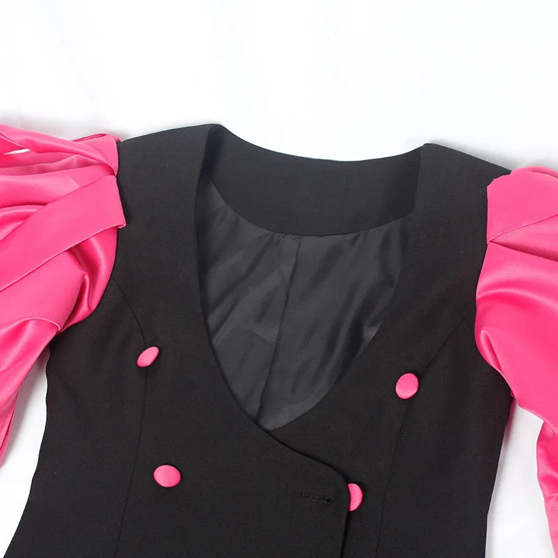 Evening Dresses Pink Street Wear Women Mini Sexy Club Wear Notched Collar Long Sleeve V Neck