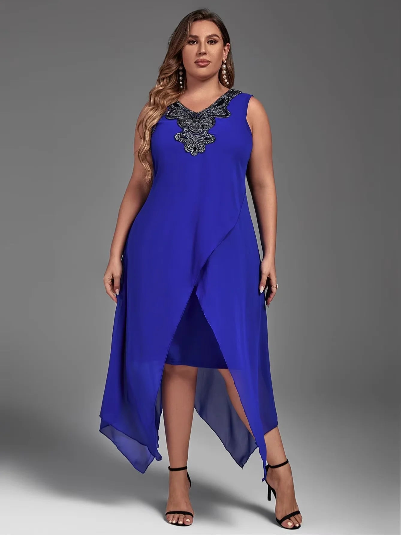 Dress for Women Elegant Mesh Irregular Slim Long Dress 2025 Summer Casual Sleeveless Evening Party Dress 2XL 3XL 4XL