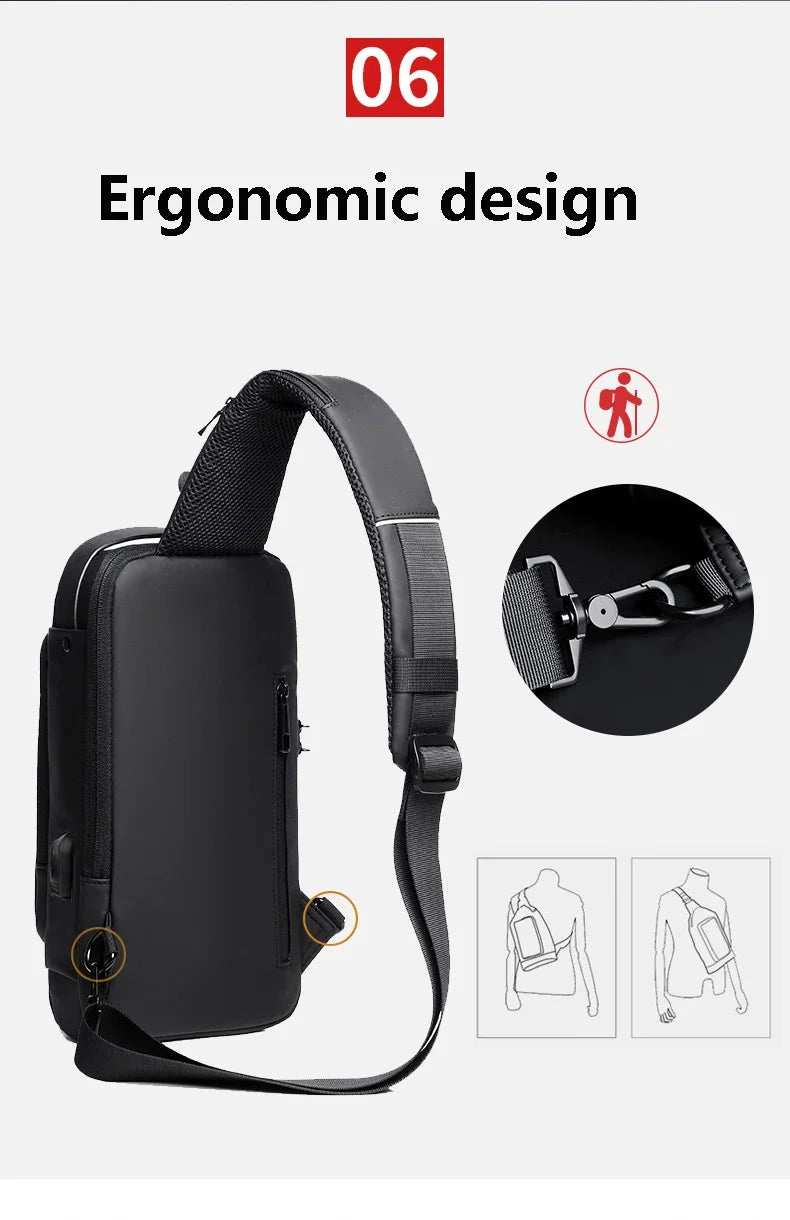 Designer Multifunction Anti-theft USB Shoulder Crossbody Bag Travel Sling Pack Messenger Pack Chest Bag Male Luxury Brand Men