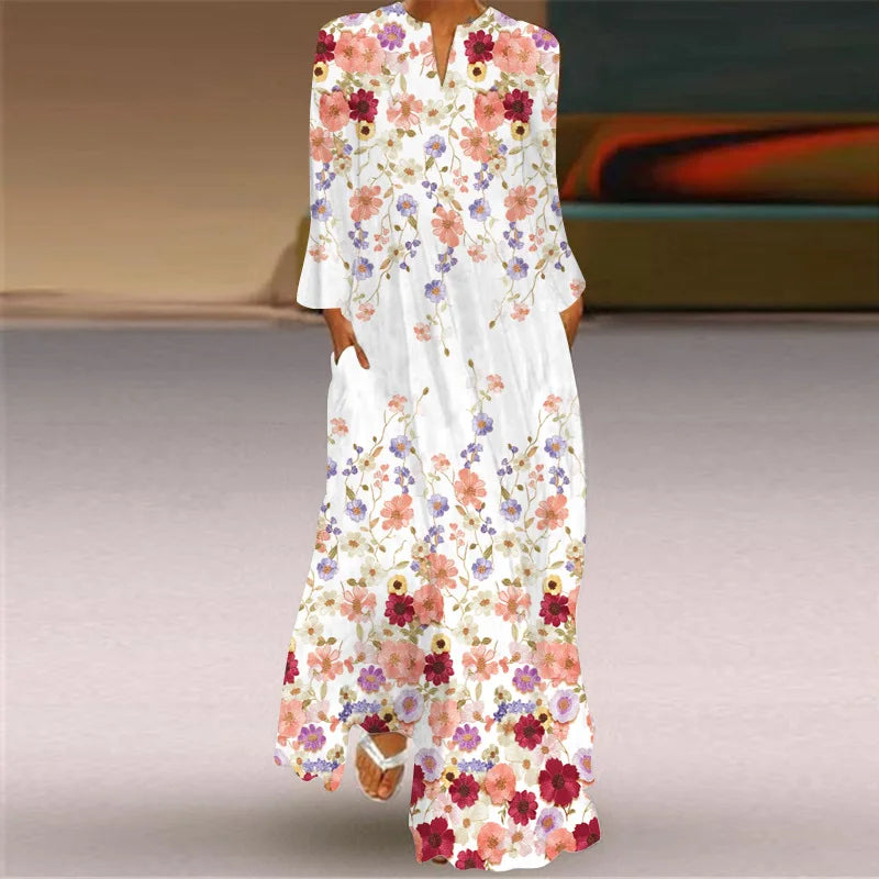 Elegant Women's Long Sleeved Dresses 2025 Spring/Summer New V-neck S-5XL