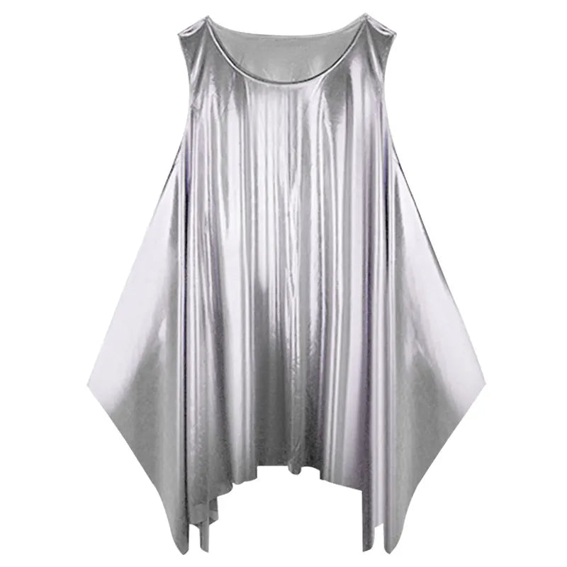 Women's Round Neck Metallic Style Praise Dance Vest Worship Tank Pullover with Shiny Top and Loose Hem Praise Dance Vest