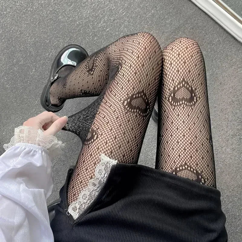 Sexy Lace Mesh Stockings Bottomed Pantyhose Classic Lolita Hollowed Fishnet Women's Netting Gothic Punk Retro Spider Web Tights
