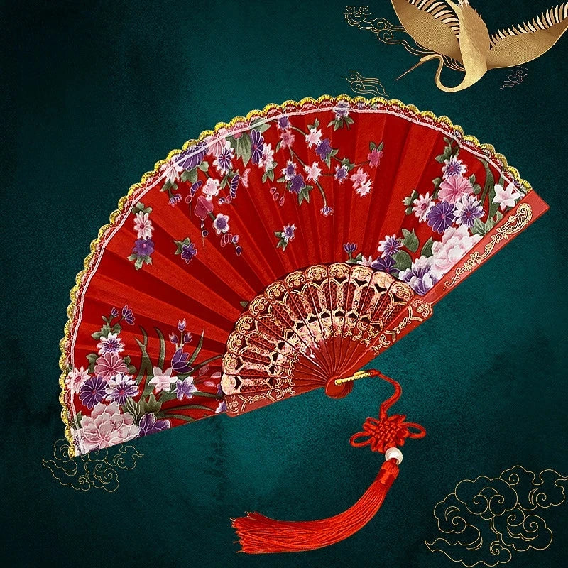Chinese Style Vintage Silk Folding Fan Japanese Art Crafts Gift Home Decorations Dance Hand Fan Handmade Room Decoration Fans
