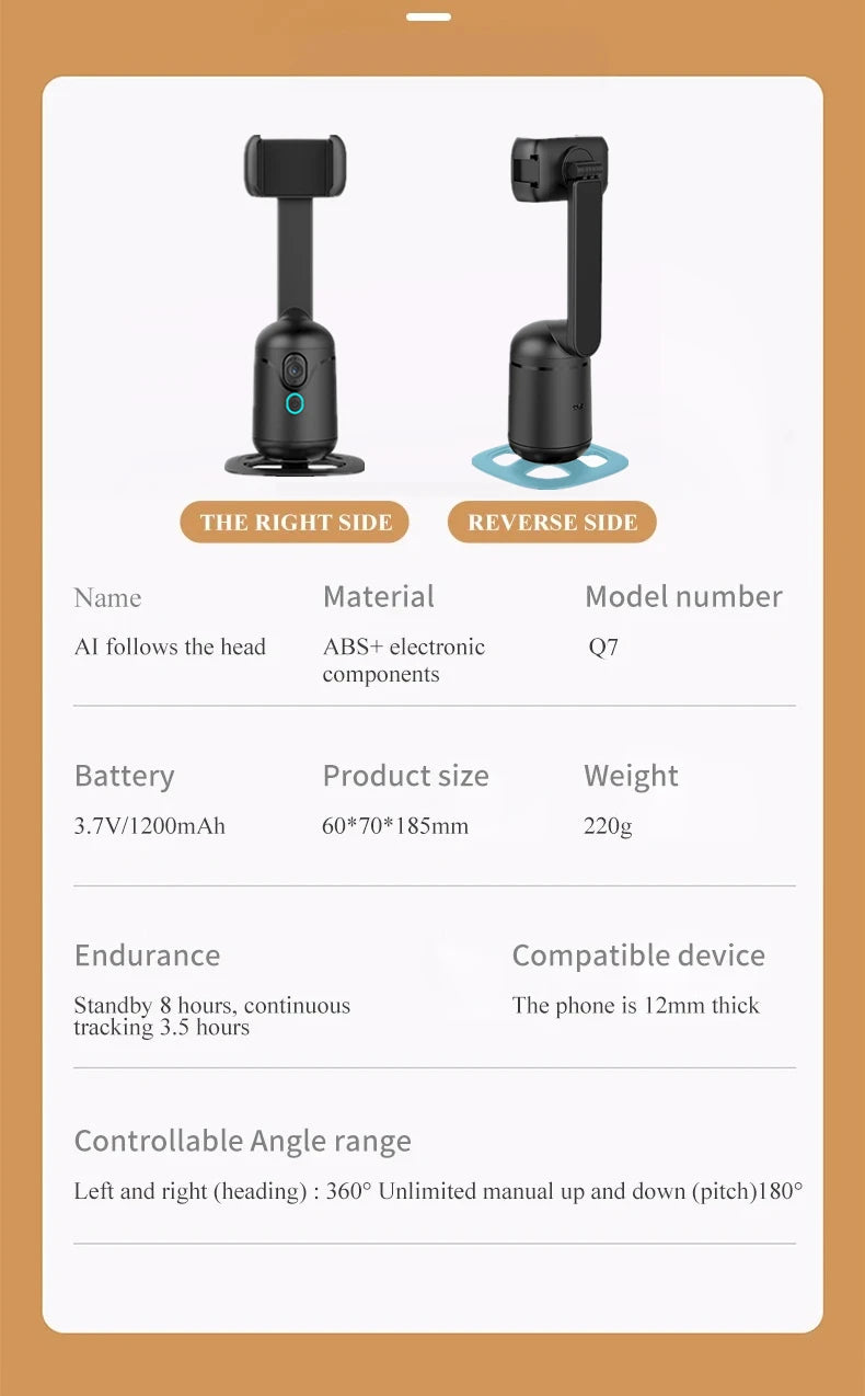 360°Panorama Rotation Follow Gimbal for Vlog Video Recording Phone Selifie Stick Tripod for Mobile iPhone Auto Face Tracker