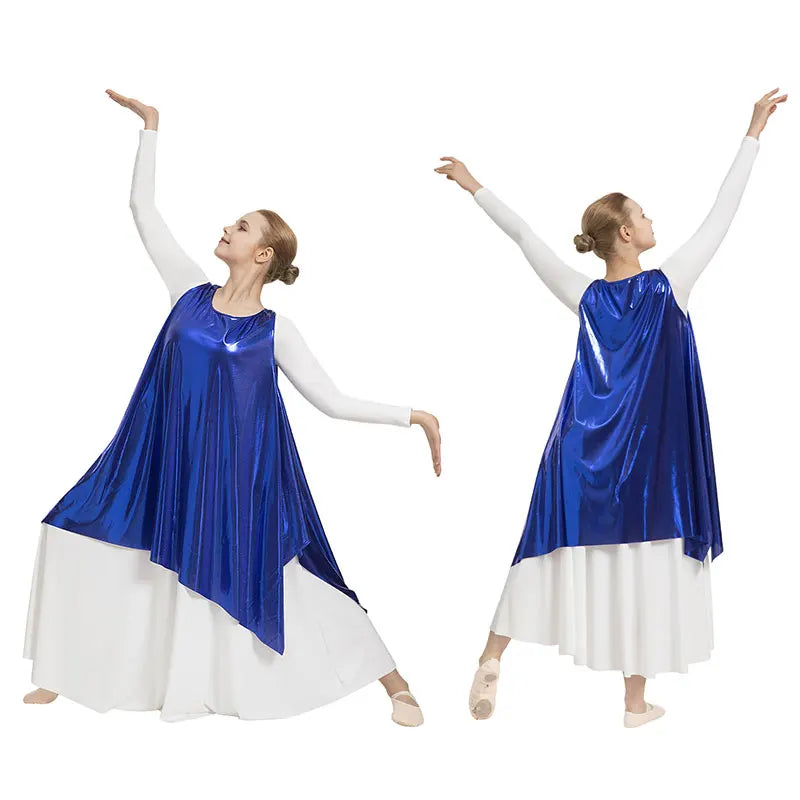 Women's Round Neck Metallic Style Praise Dance Vest Worship Tank Pullover with Shiny Top and Loose Hem Praise Dance Vest