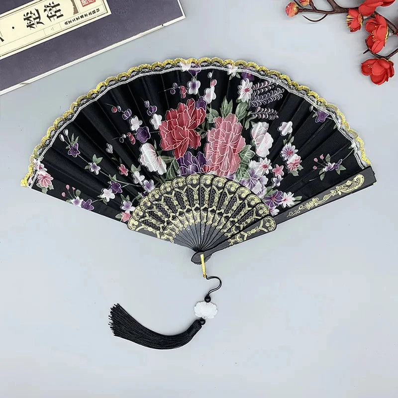 Chinese Style Vintage Silk Folding Fan Japanese Art Crafts Gift Home Decorations Dance Hand Fan Handmade Room Decoration Fans