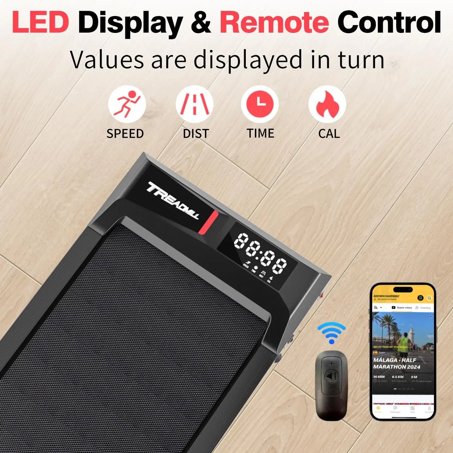 0.6-3.8 MPH Speed, 2.5HP Under Desk Treadmill with Remote Control, Compact Design, LED Display, 300 lbs Max Weight Capacity