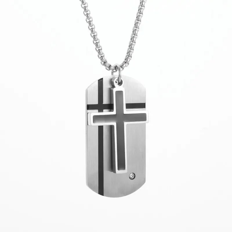 Men's Cross Necklace Stainless Steel Silver Color Faith Cross Bible Verse Dog Tag Pendant Necklace Birthday Gifts for Boys