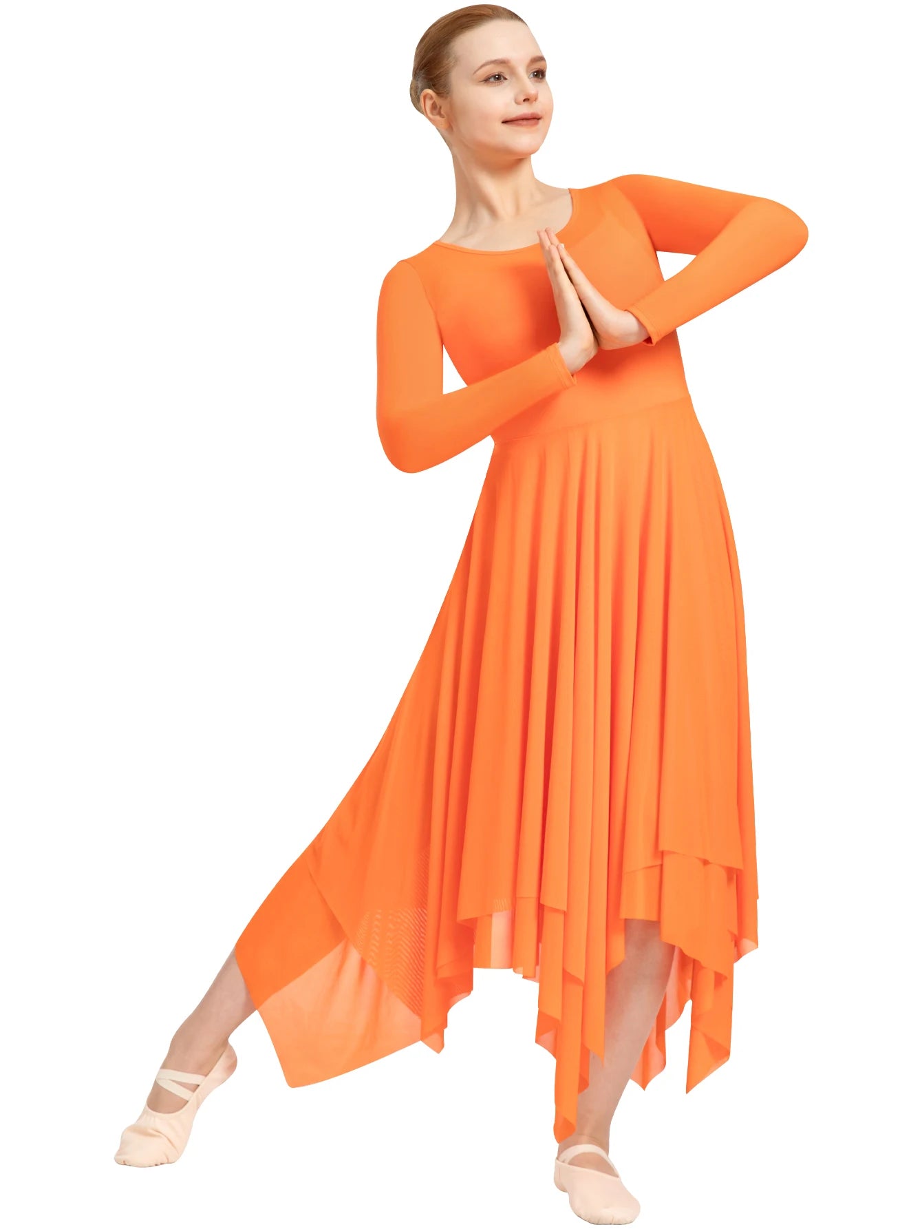 Newest Praise Dance For Women Ballet Costume Dress Long Sleeve ,Double Layered Irregular Skirt,No Crotch And Lining