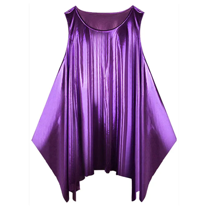 Women's Round Neck Metallic Style Praise Dance Vest Worship Tank Pullover with Shiny Top and Loose Hem Praise Dance Vest