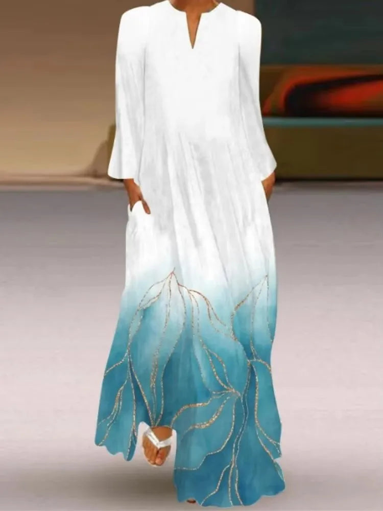 Elegant Women's Long Sleeved Dresses 2025 Spring/Summer New V-neck S-5XL