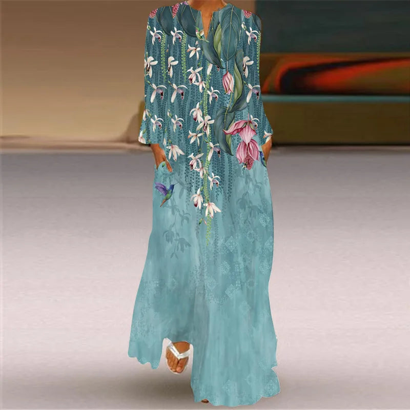 Elegant Women's Long Sleeved Dresses 2025 Spring/Summer New V-neck S-5XL