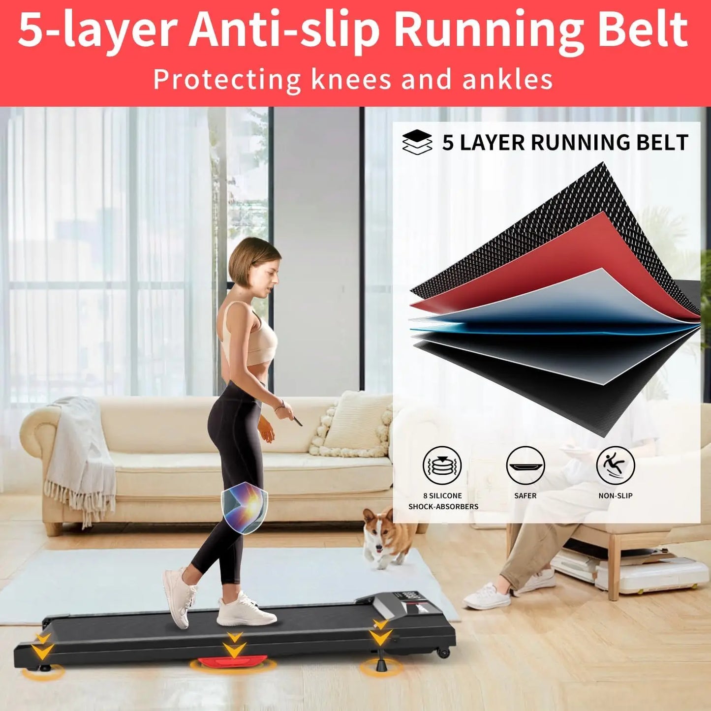0.6-3.8 MPH Speed, 2.5HP Under Desk Treadmill with Remote Control, Compact Design, LED Display, 300 lbs Max Weight Capacity