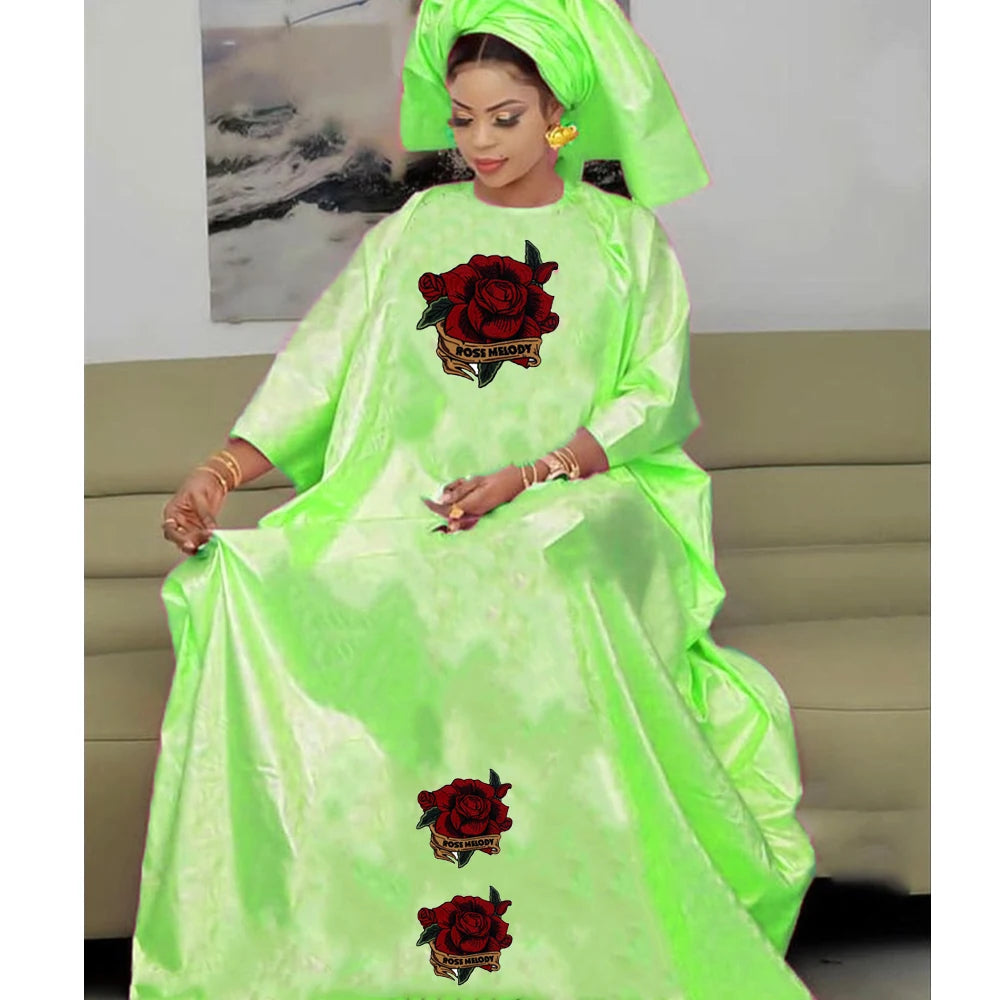 Turkey Dresses For Women African Designer Bazin Riche Evening Gowns Large Size Pink Basin Headscarf With Dashiki Robe Cloth