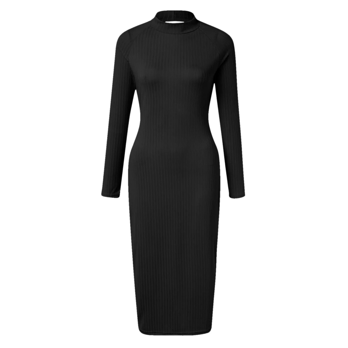 Knitted Sweater Dress for Women Long Sleeve Half High Turtleneck Midi Bodycon Stretchy Dress Autumn Winter Warm Long Dress