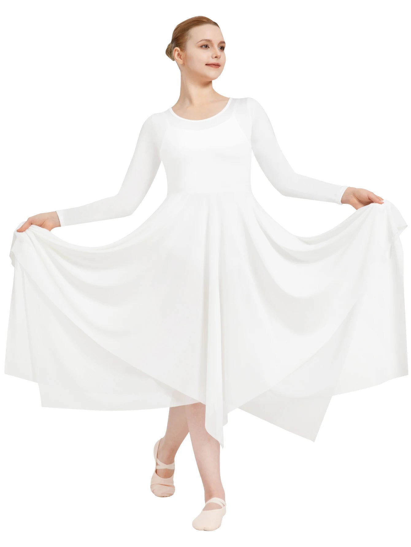 Newest Praise Dance For Women Ballet Costume Dress Long Sleeve ,Double Layered Irregular Skirt,No Crotch And Lining
