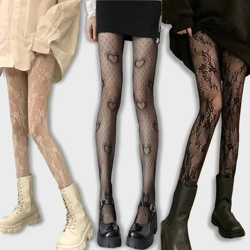 Sexy Lace Mesh Stockings Bottomed Pantyhose Classic Lolita Hollowed Fishnet Women's Netting Gothic Punk Retro Spider Web Tights