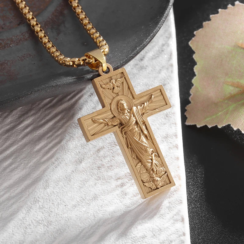 Men's Cross Necklace Stainless Steel Silver Color Faith Cross Bible Verse Dog Tag Pendant Necklace Birthday Gifts for Boys